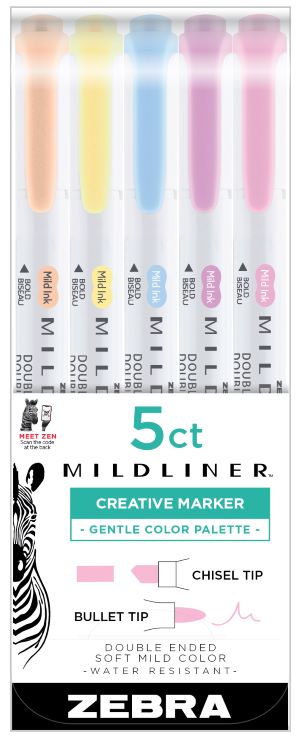 Zebra Pen Mildliner Double Ended Brush Assorted Friendly 5pk